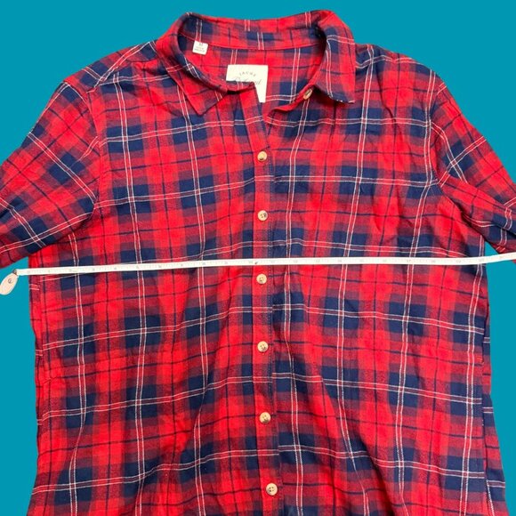 ❤️ JACHS Girlfriend Red & Navy Oversized Flannel Button-Up Shirt (Size M) - Picture 3 of 8